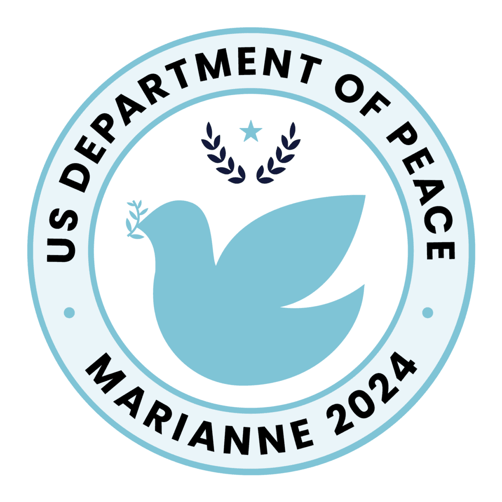 The u s department of peace logo on a blue background.