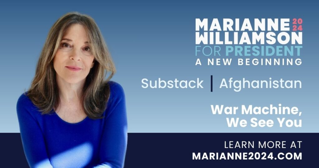 Marianne williamson for president war machine we see you.